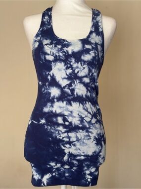 Guess by Marciano Navy and White Tie-Dye Ribbed Racerback Tank